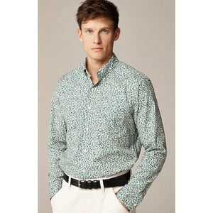 J. Crew Secret Wash Cotton Poplin Shirt Print Ellis Ditsy Ivory Green